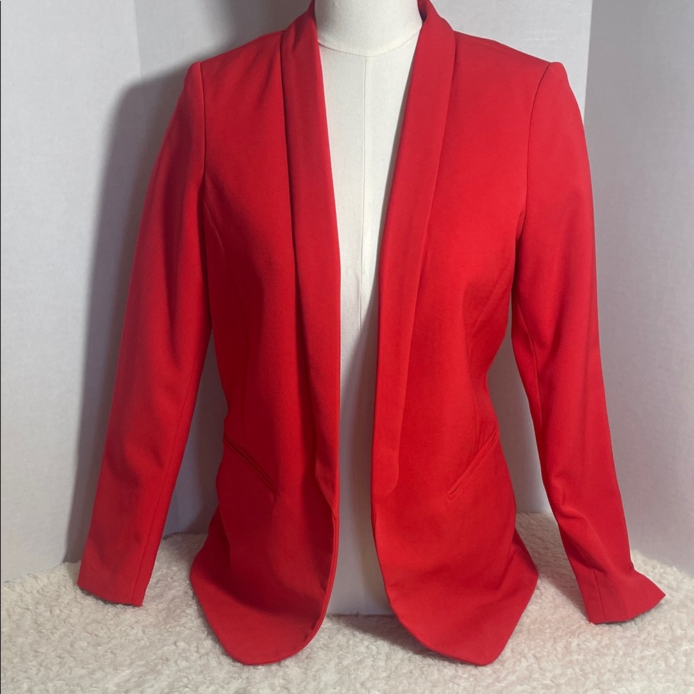 H&M Red Open Front Blazer‎ Size 8 Tailored Career Jacket